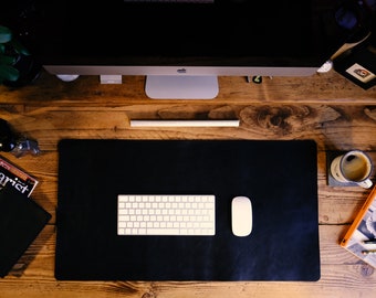Black Leather Desk Pad: Handcrafted Table Mat, Made in England