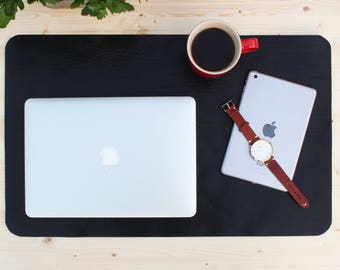 Full Grain Black Leather Desk Pad, Large Leather Table Mat, Leather Desk Blotter, Handmade Leather Desk Pad Made in London