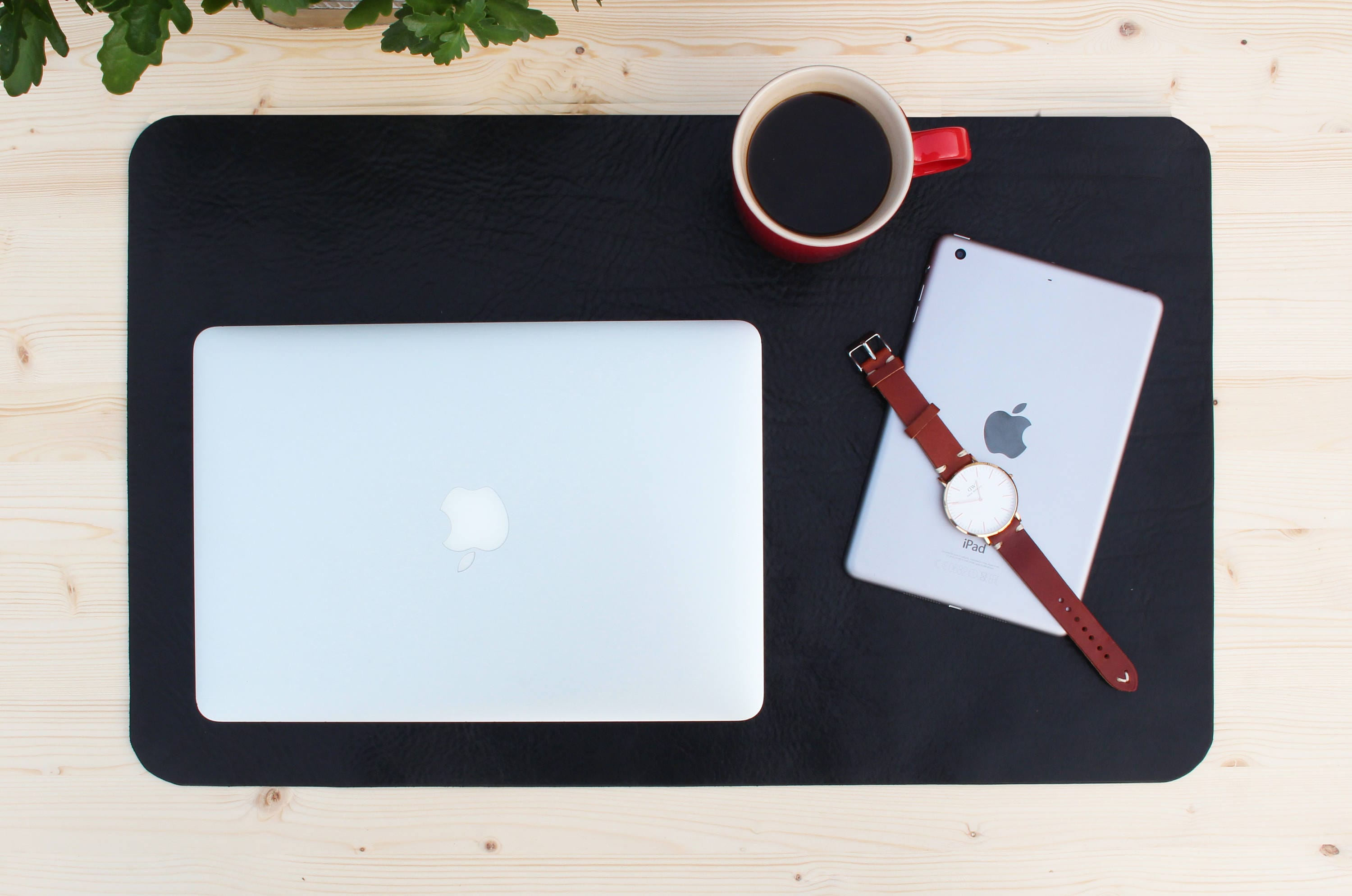 Full Grain Black Leather Desk Pad Large Table Mat Zoom