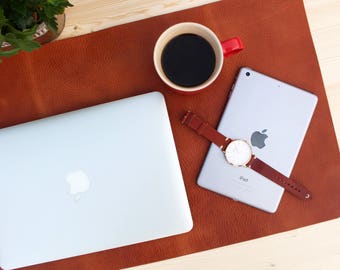 Full Grain Tan Leather Desk Pad: Handmade Table Mat