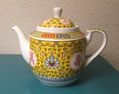 Vintage Chinese Famille Rose yellow teapot