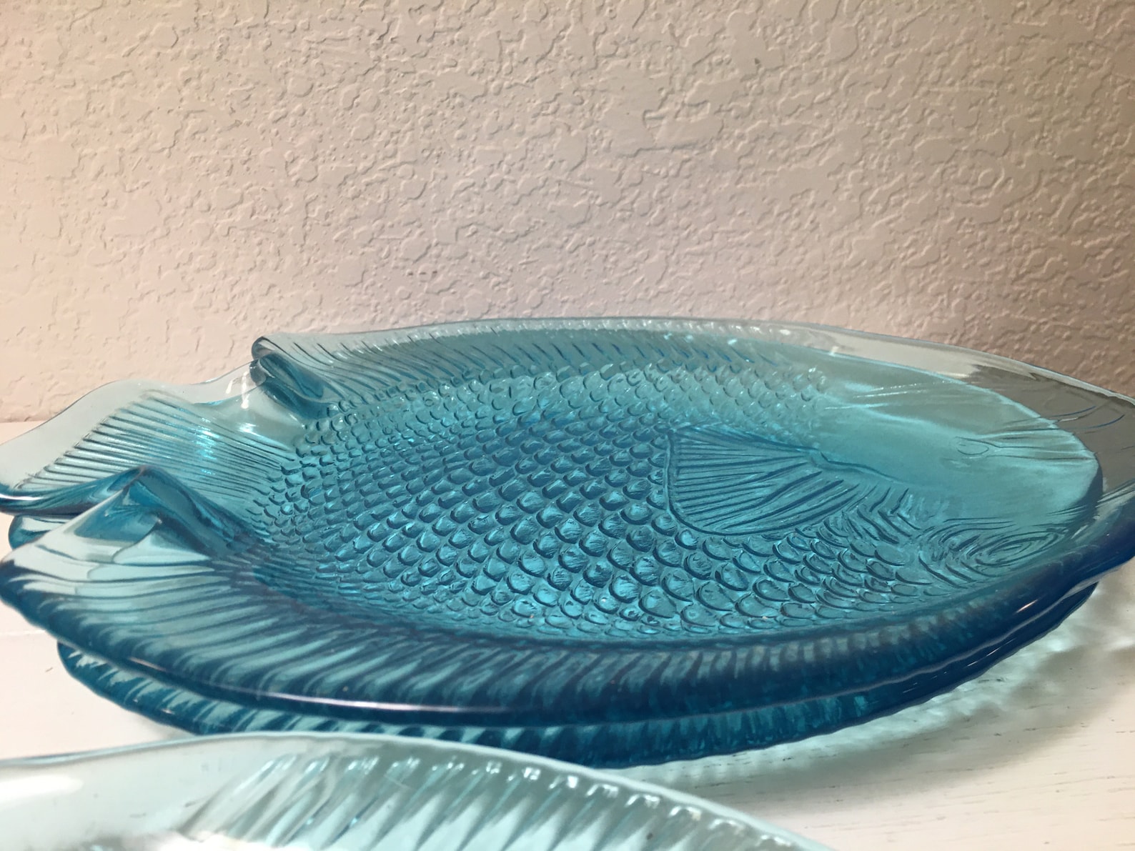 Set of 3 Light Aqua Glass Fish Plates G Etsy