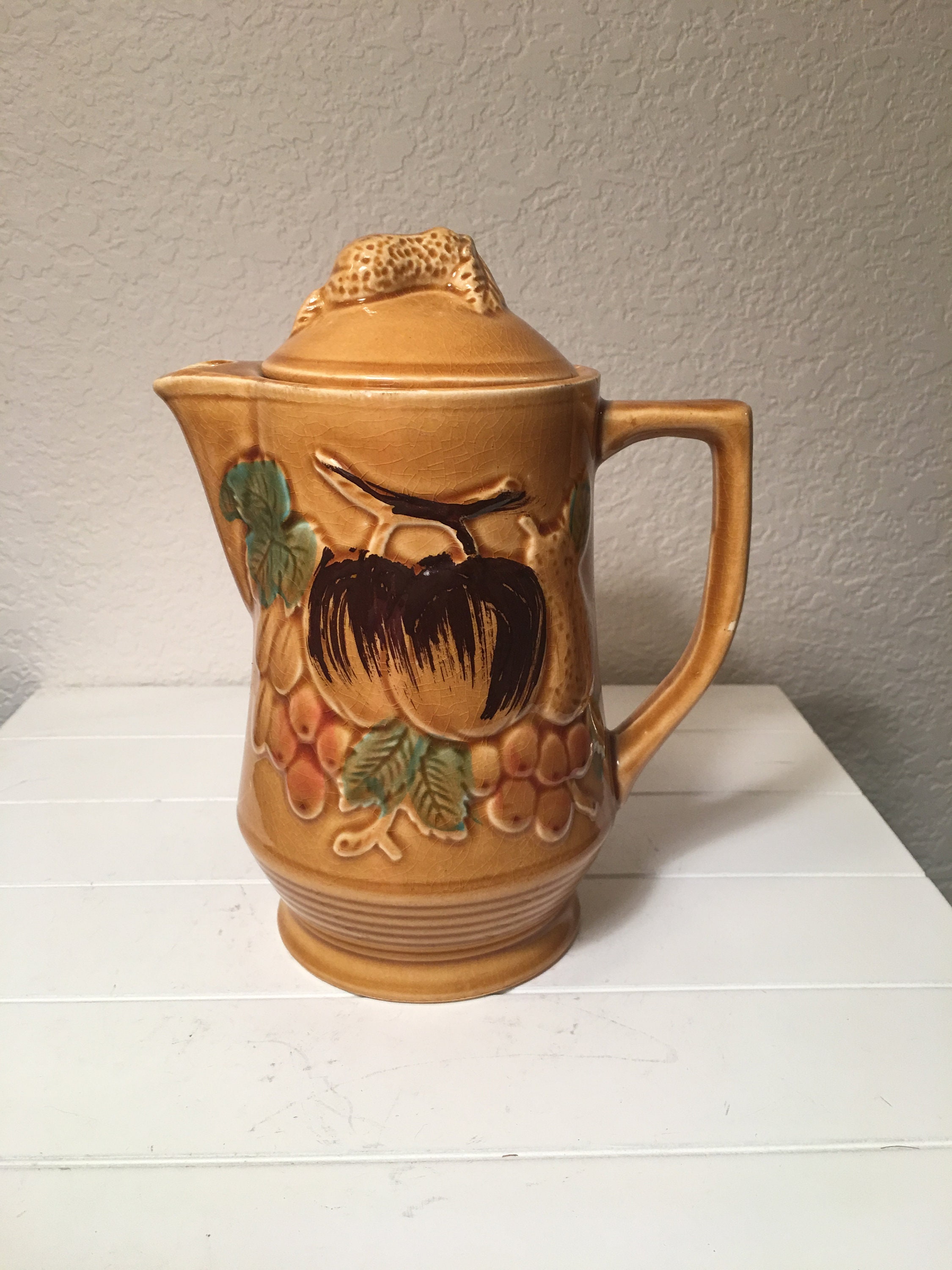 Brown raised fruit teapot made in Japan Etsy