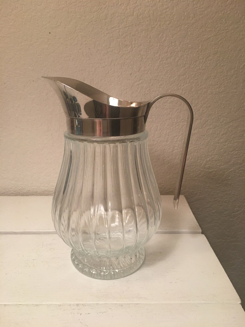 Godinger silver plate and lead crystal pitcher made in Italy Etsy