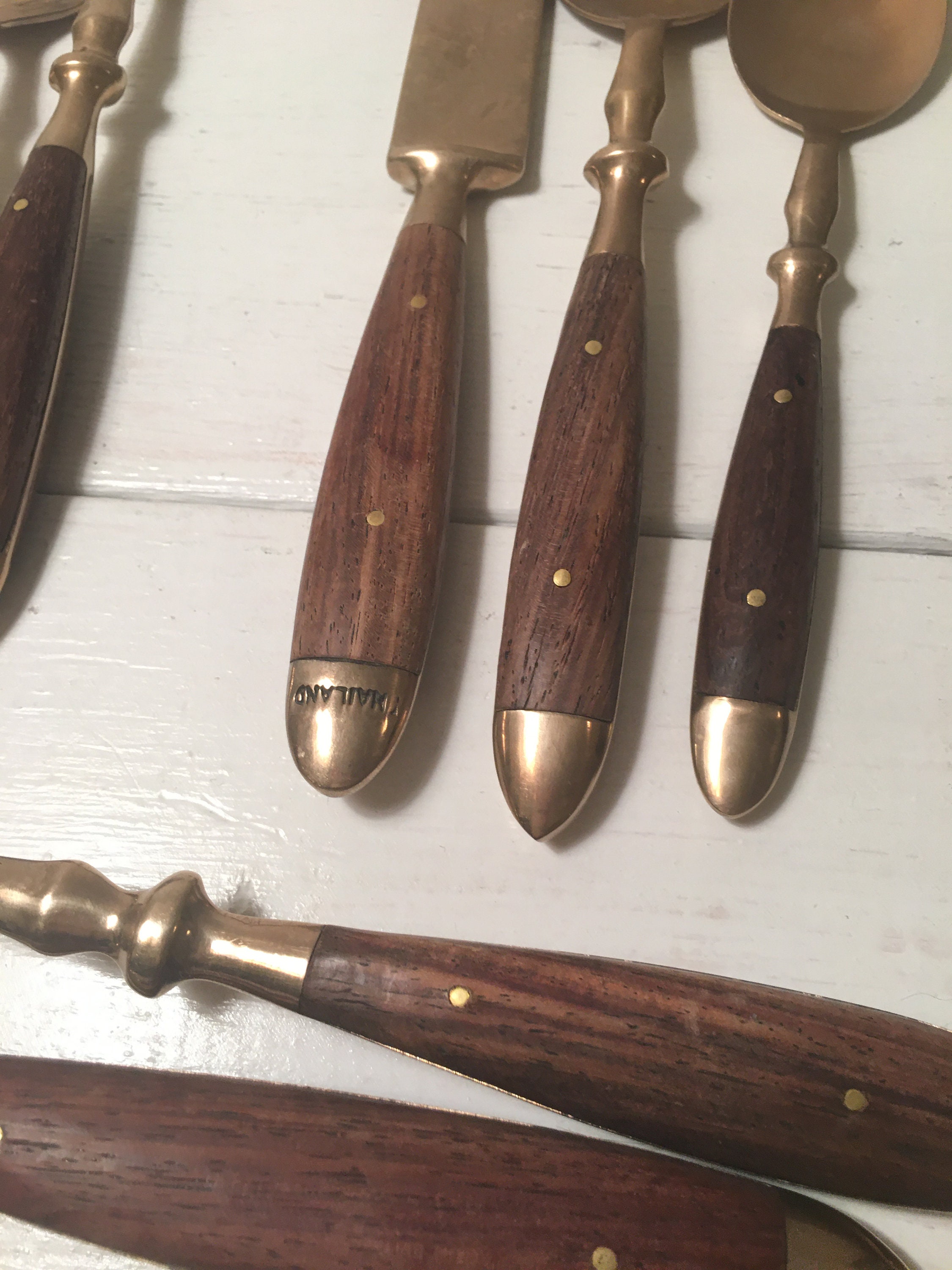 43 Piece Wood and Brass Utensil Set Made in Thailand and Etsy