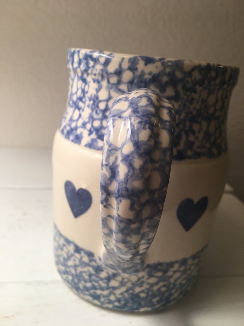 Henn Pottery 6 Blue Sponge Hearts Pitcher Roseville Etsy