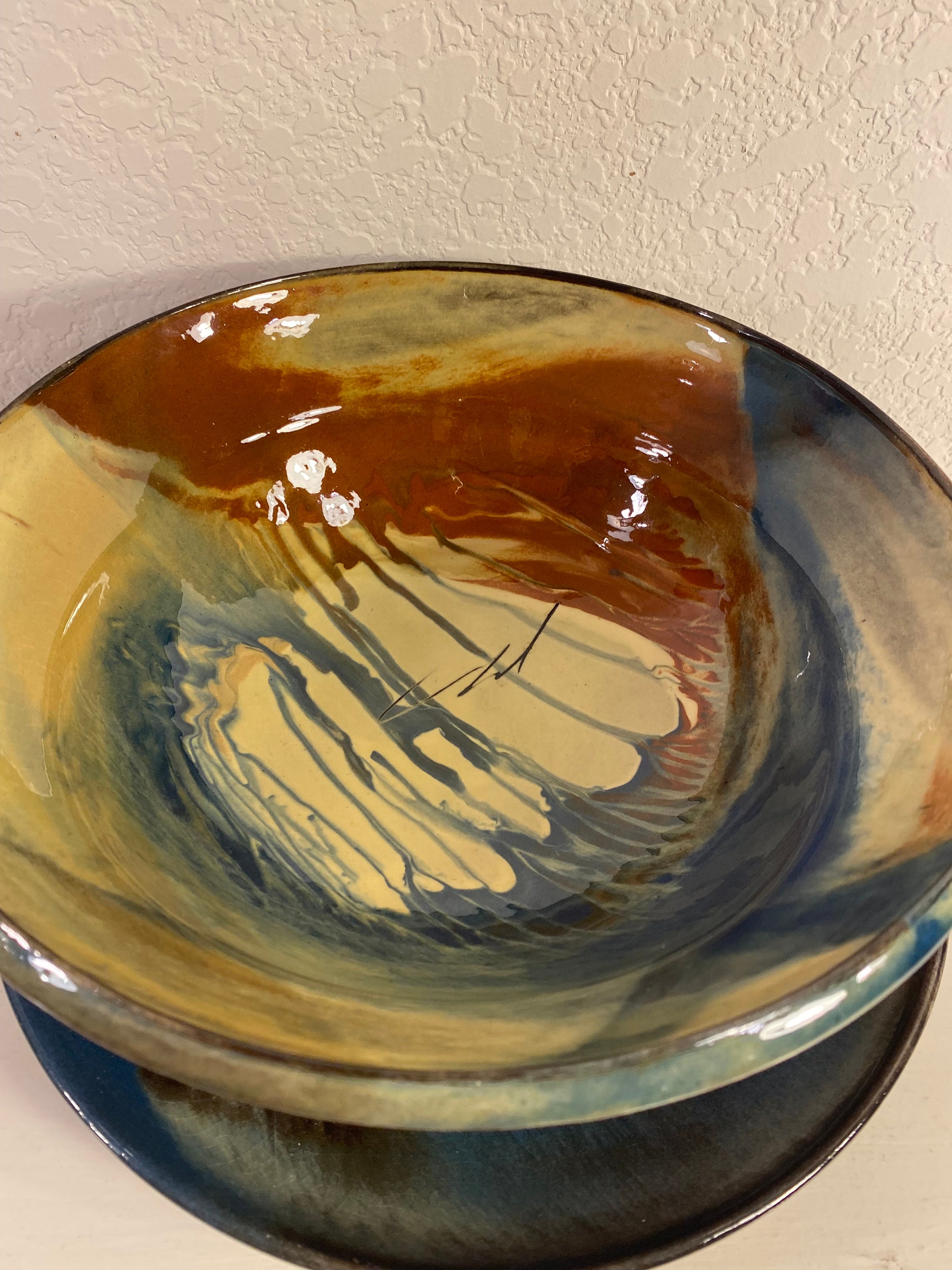 Signed studio pottery bowl and plate Etsy