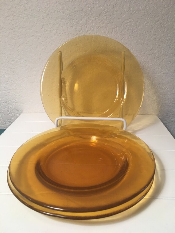 Set Of 3 Vintage Amber Glass Plates - Vintage Amber Glass Plates Set Of 3 Vintage Amber Glass Plates - Vintage Amber Glass Plates