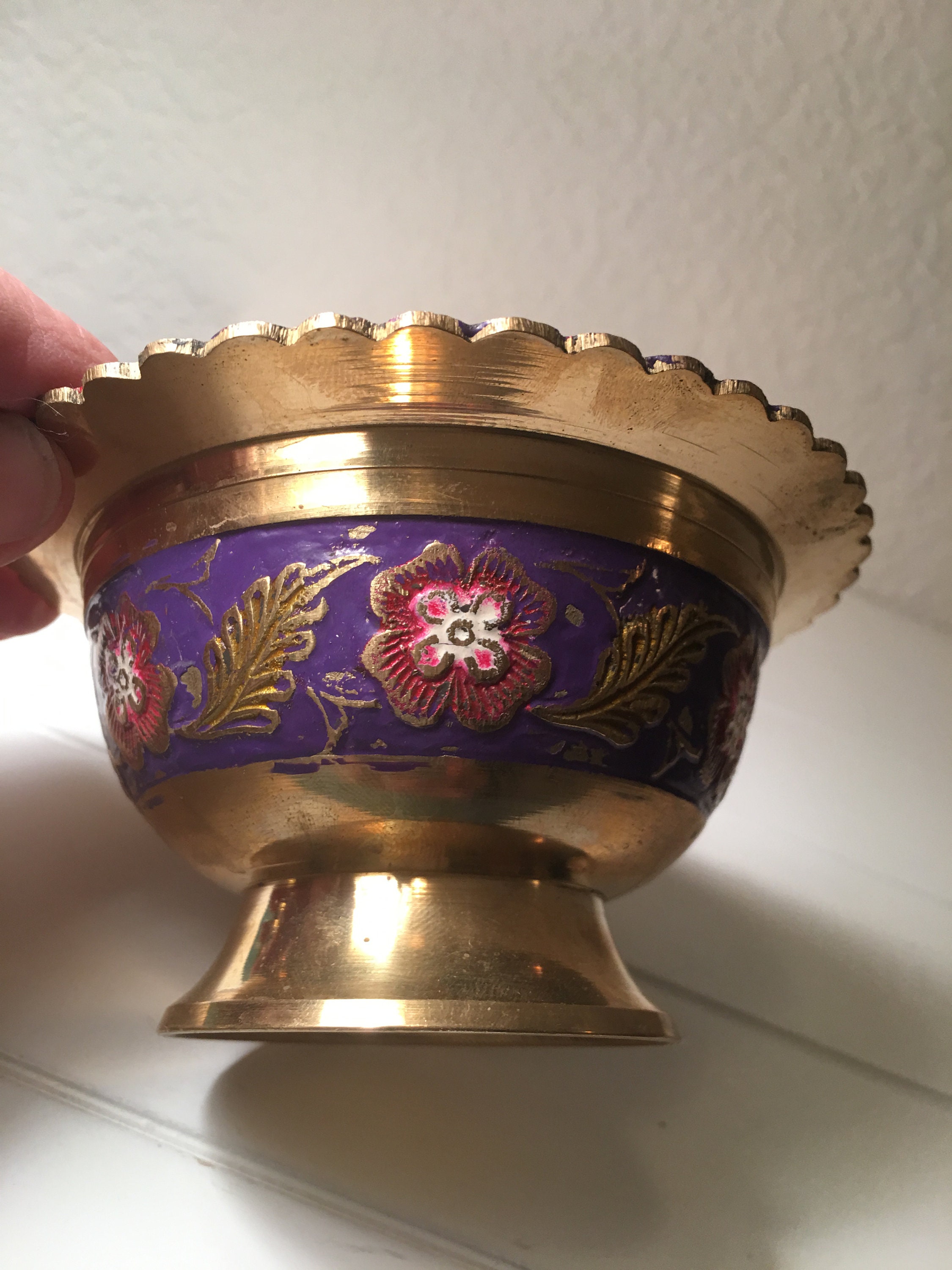 Painted brass bowl with lid Etsy