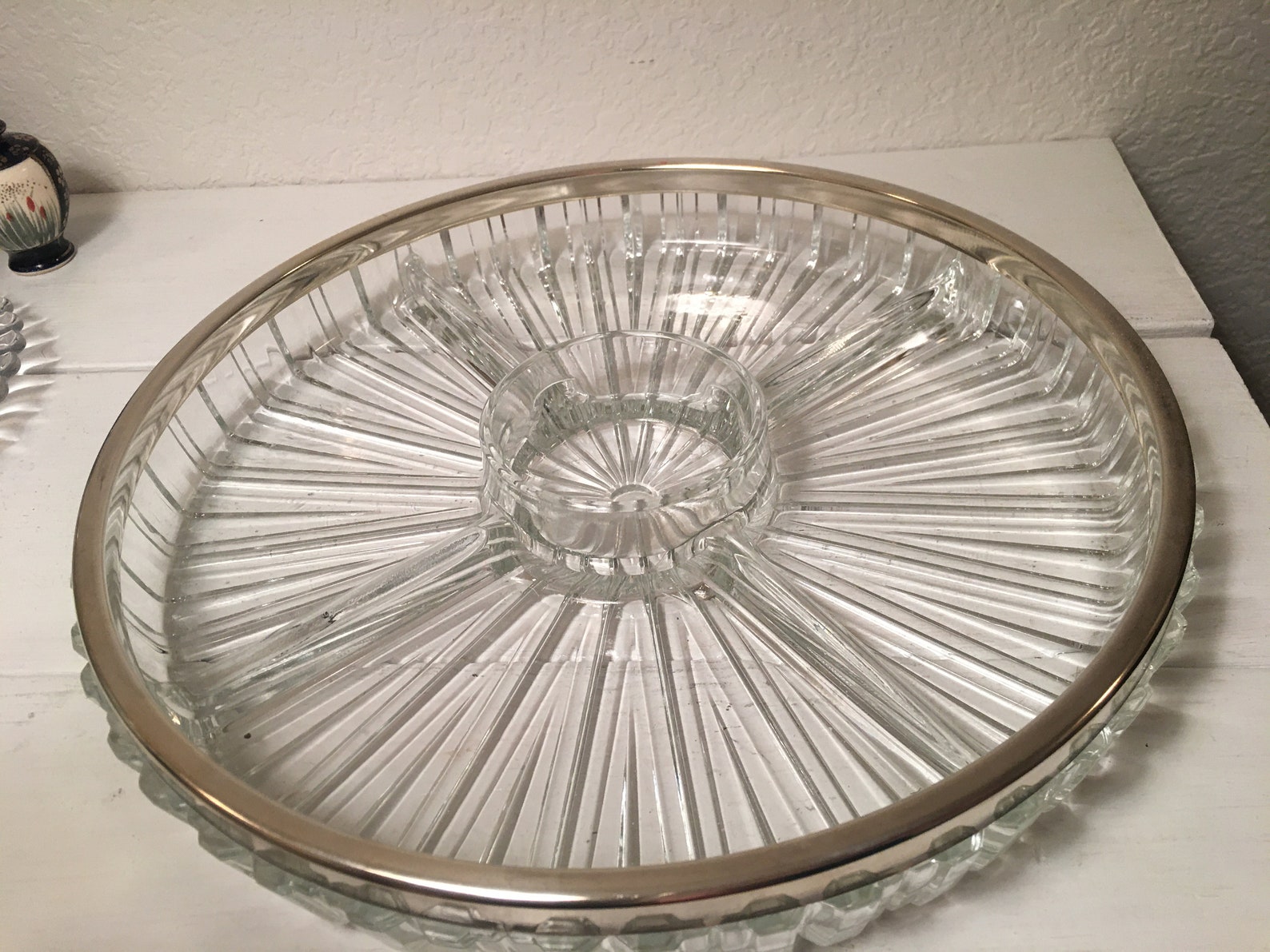 Beautiful Crystal Divided Relish Tray With Silver Plate Rim Etsy