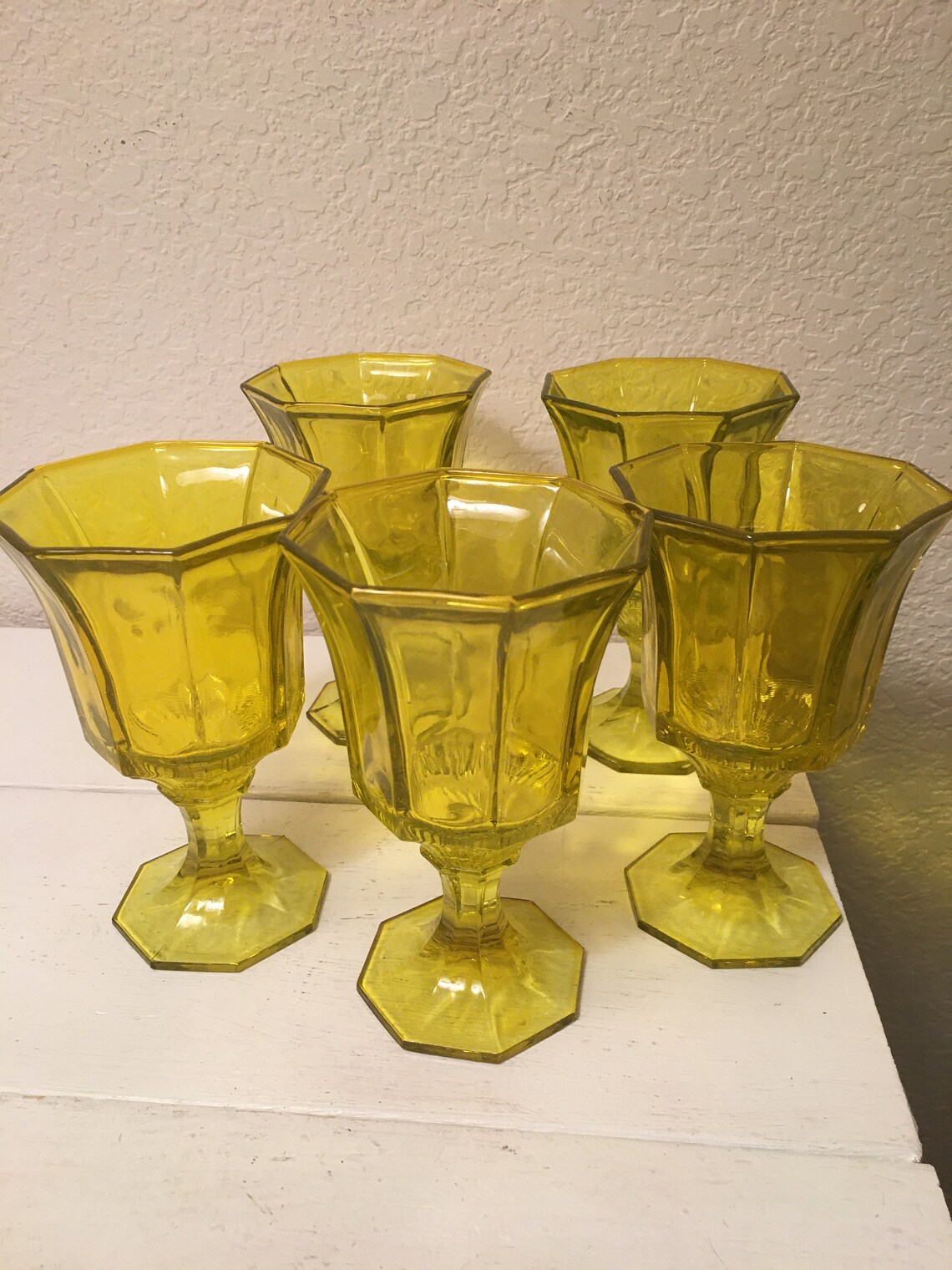 Set of 5 Yellow Uranium glass goblets Etsy