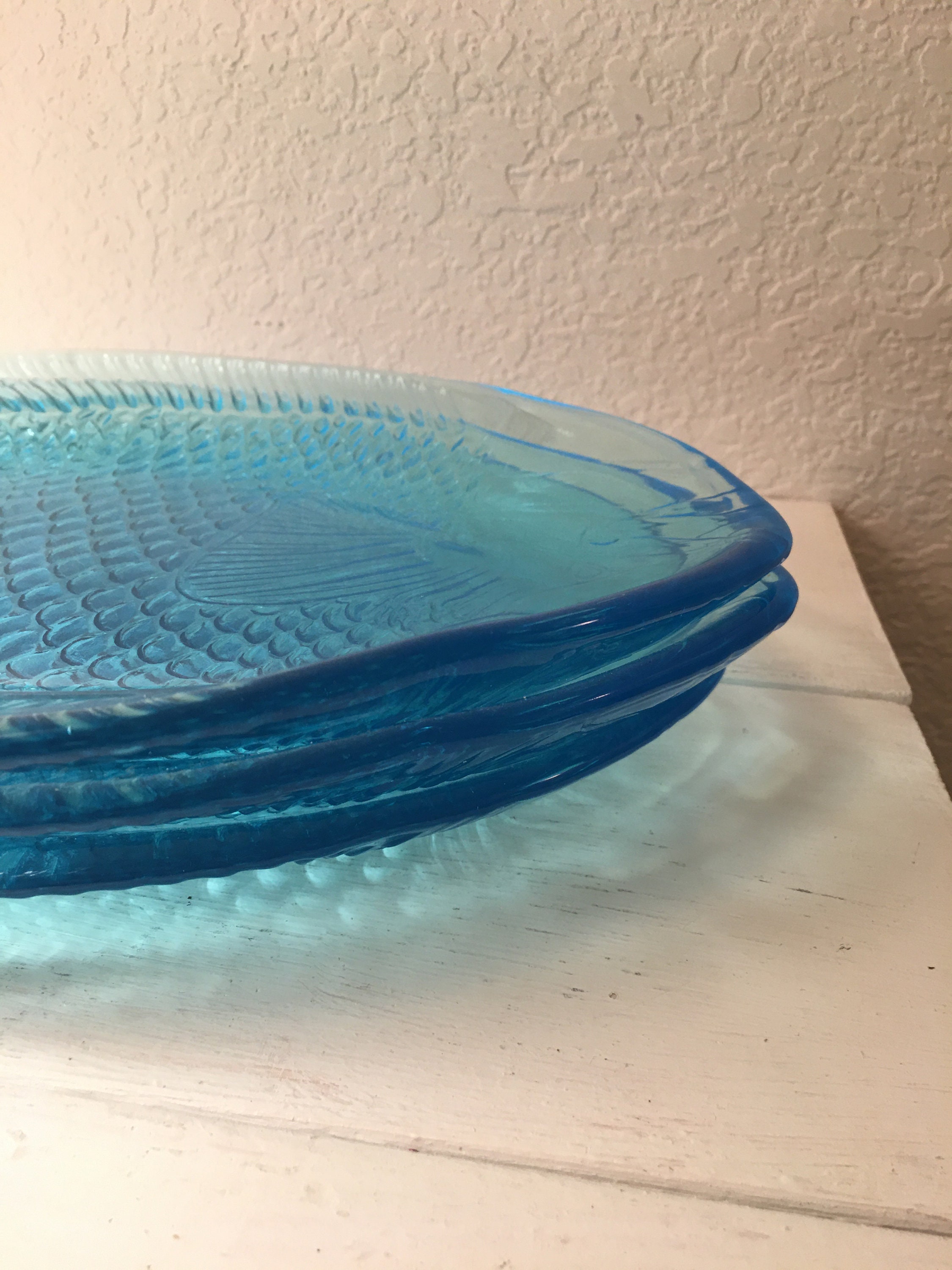 Set of 3 Light Aqua Glass Fish Plates G Etsy