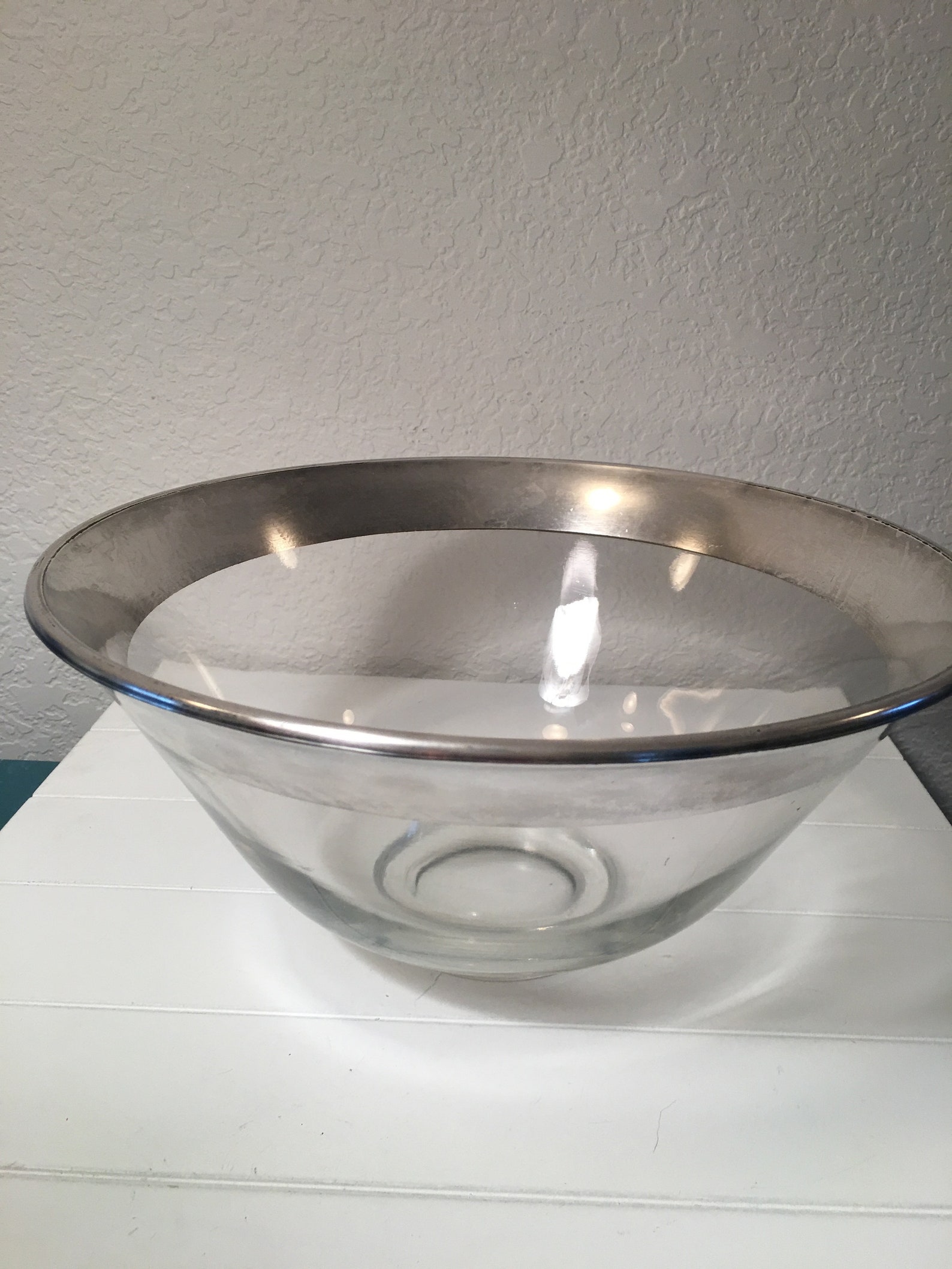 Beautiful clear glass serving bowl with silver plate rim 49 Etsy