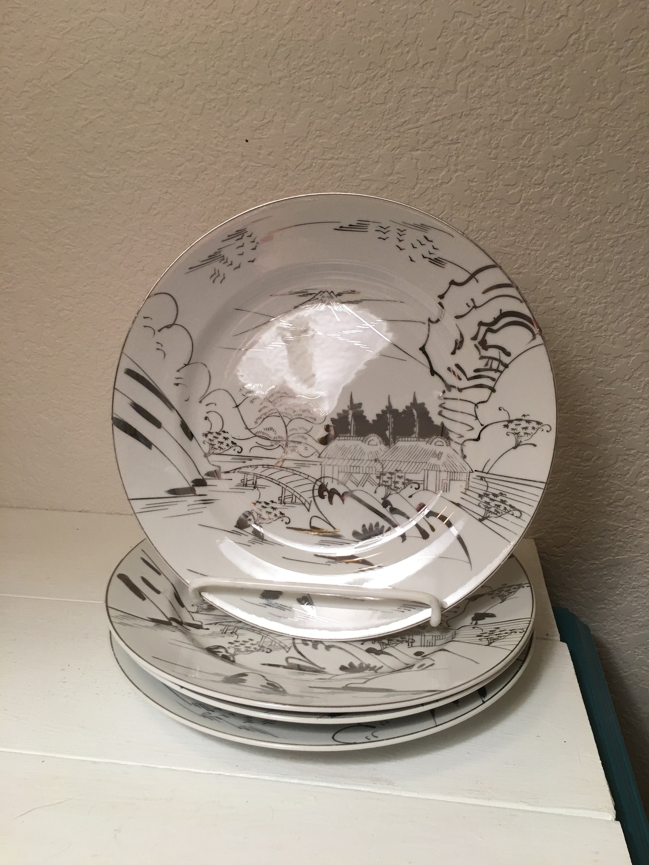 Set of 4 Kutani Platinum/silver Dinner Plates G Etsy