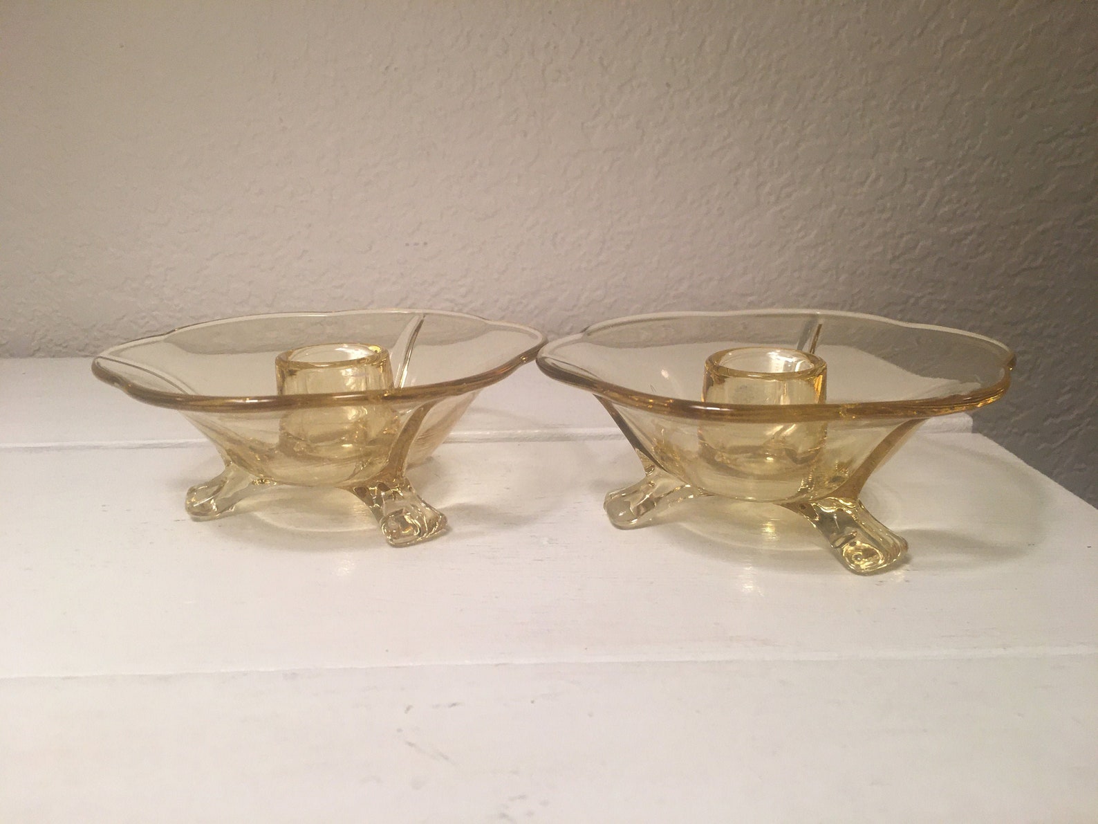 Pair of vintage yellow glass candlestick holders 40 Etsy