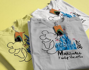 Chemises de vacances de Disney Chemise de Mickey Chemise de château de Disney Bleu esthétique Chemises de Disney Chemises de couples Chemise personnalisée de Disney Chemise personnalisée