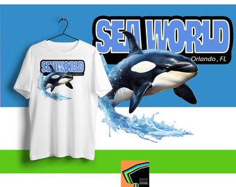 Camiseta de orca y ballena de Seaworld: Camiseta de algodón con vida marina