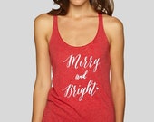 Merry and Bright Christmas Soft Tank. High Quality Disney Custom Tank Slouchy Over The Shoulder. Christmas Shirt. H0203,H0195