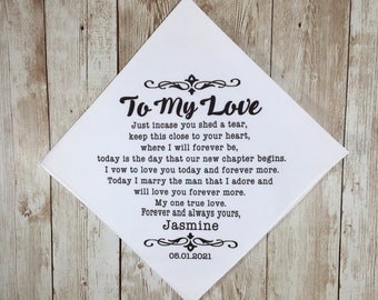 Custom bride to groom wedding gift, Personalized groom gift, Wedding day gift to groom, Wedding handkerchief, Future husband gift