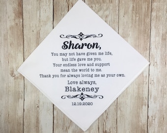 Personalized Wedding Handkerchief Gift: Step-Mother of Bride/Groom