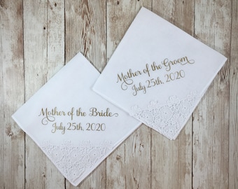 Set of mother of the bride and mother of the groom handkerchiefs, Mother-in-law thank you gift, Mother of the bride thank you gift, bridal