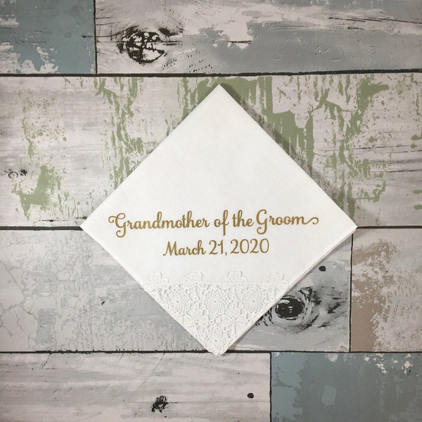 Grandmother of the groom handkerchief, Grandmother thank you gift, bridal handkerchiefs, grandparent of the groom wedding gift