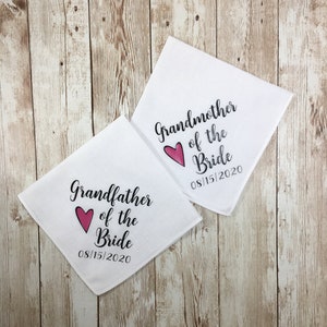 Set of grandmother of the bride and grandfather of the bride handkerchiefs, Gift for grandparents on wedding day,  Brides grandparents gift