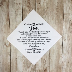 Father-in-law wedding present, Father of the groom gift, Customized wedding day handkerchief, Gift from bride to father-in-law, Wedding gift