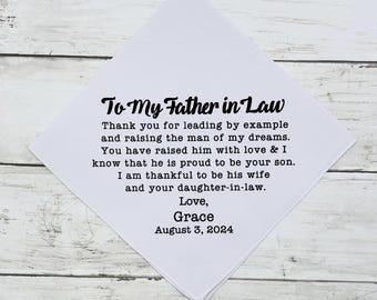 Personalized Wedding Handkerchief: Father-in-Law Gift from Bride