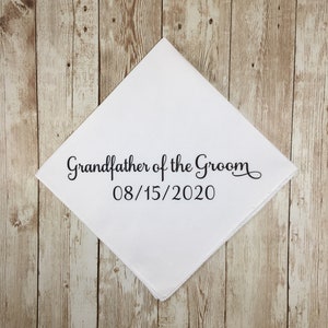 Grandfather of the Groom wedding gift, Gift for grandfather, Present for grandparents on wedding day, Personalized wedding handkerchief