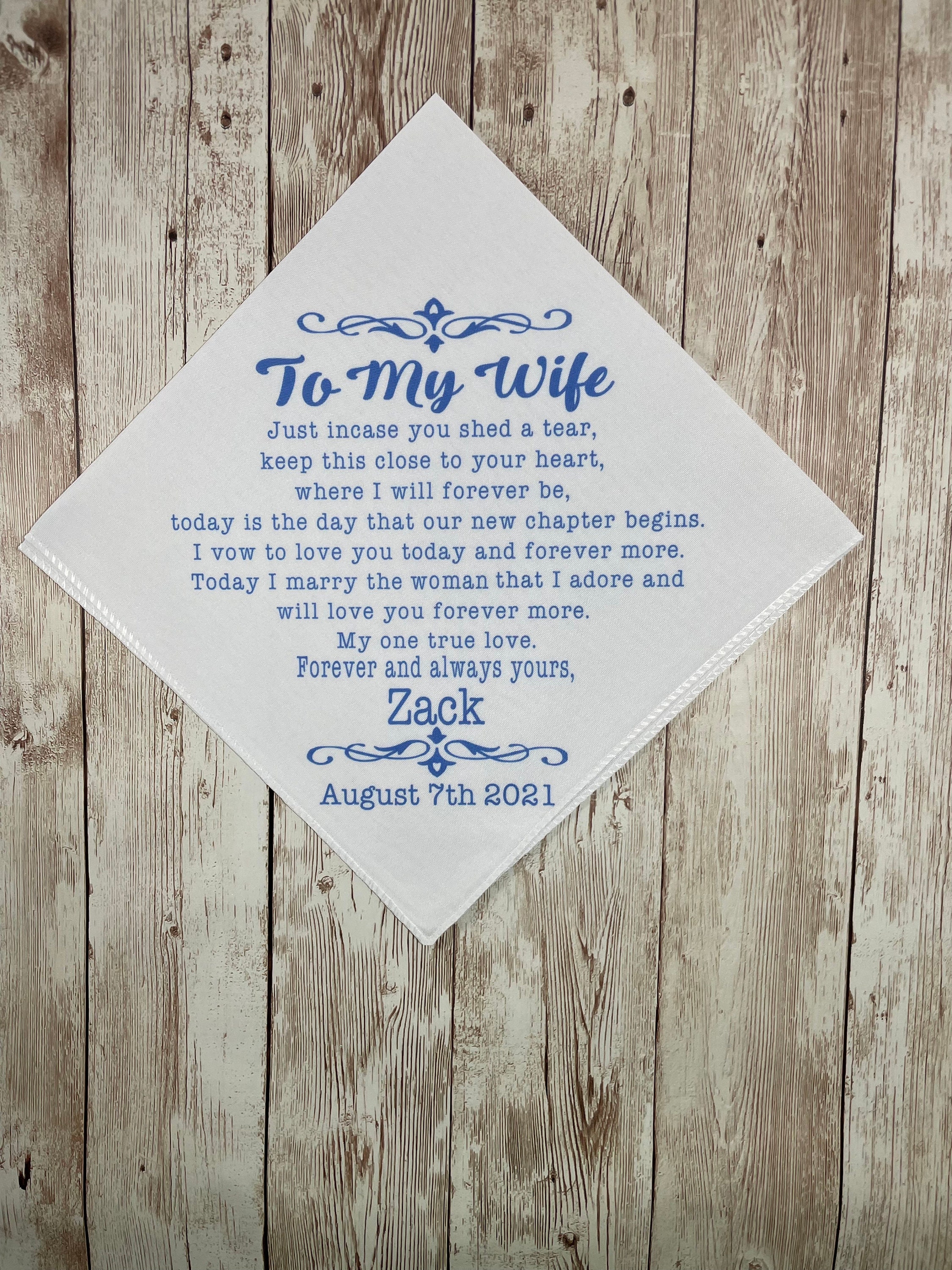 Personalized Wedding Handkerchief Groom to Bride Gift pic
