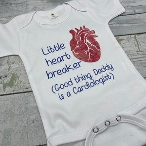 Medical professional baby gift, infant bodysuit, cardiologist gift, baby shower gift, future nurse baby grow, new parent gift, heart breaker image 3