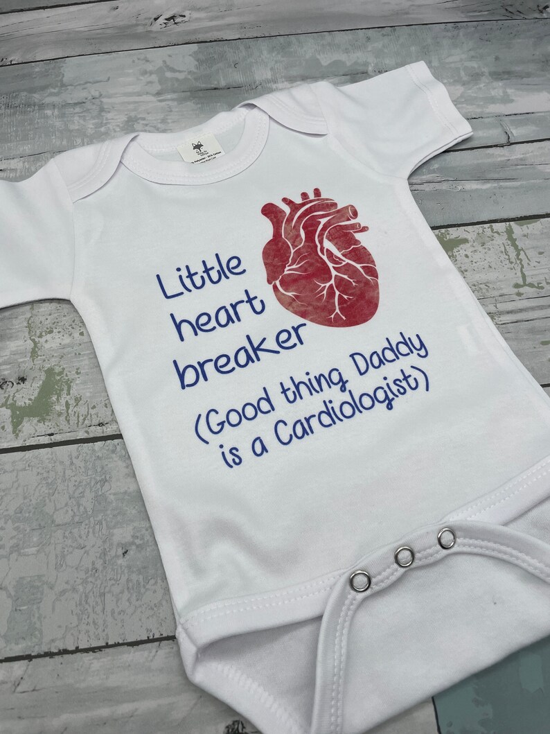 Medical professional baby gift, infant bodysuit, cardiologist gift, baby shower gift, future nurse baby grow, new parent gift, heart breaker image 3