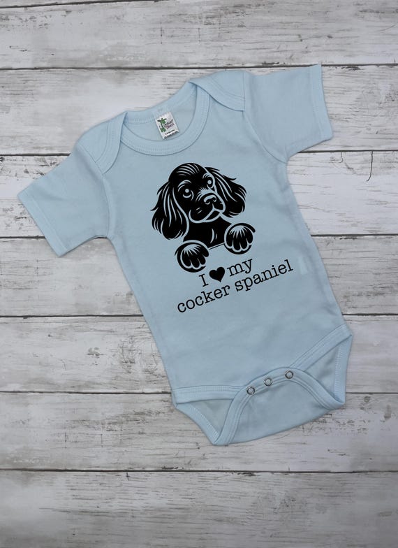 I Heart My Cocker Spaniel Baby Outfit, Baby Shower Gift for Cocker