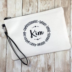 Personalized Employee Appreciation Gift: Linen clutch with removable wrist strap