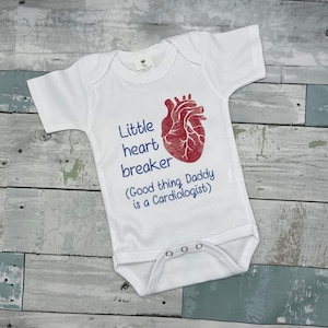 Medical professional baby gift, infant bodysuit, cardiologist gift, baby shower gift, future nurse baby grow, new parent gift, heart breaker image 1