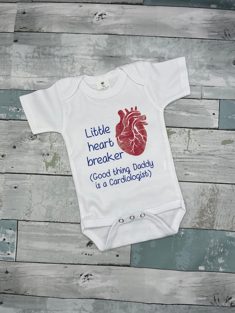 Medical professional baby gift, infant bodysuit, cardiologist gift, baby shower gift, future nurse baby grow, new parent gift, heart breaker image 1