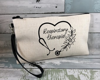 Floral Lung Respiratory Therapist Bag: Personalized Multi-Purpose linen bag with removable wrist strap