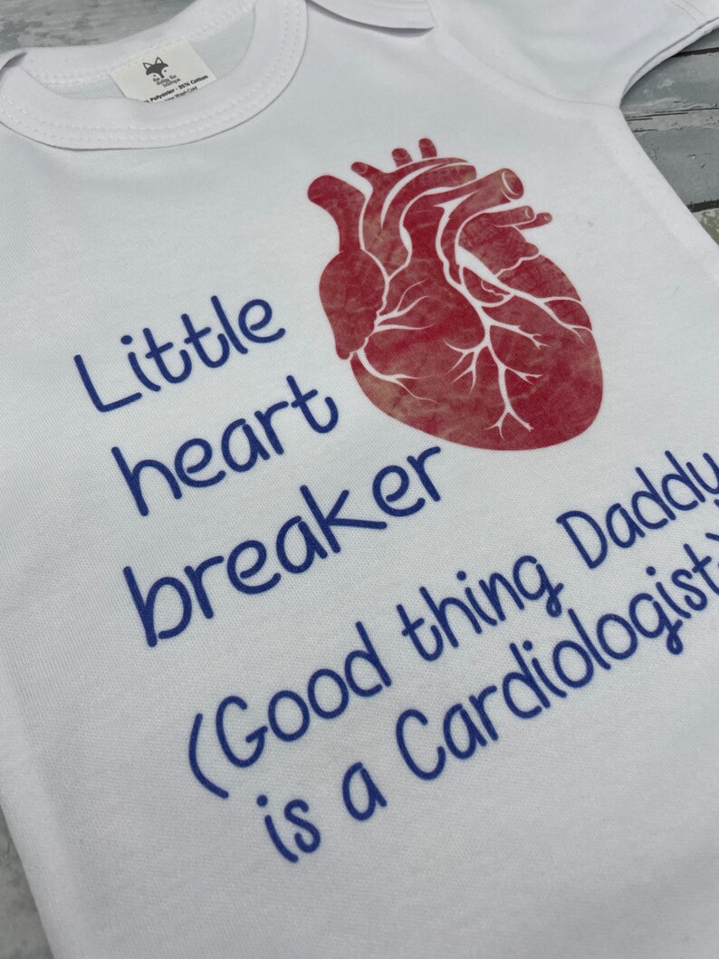 Medical professional baby gift, infant bodysuit, cardiologist gift, baby shower gift, future nurse baby grow, new parent gift, heart breaker image 4