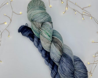Fraser’s Ridge, Hand Dyed Sock Set, by Felicity Yarn Studio, Ready to Ship Yarn, Outlander Inspired Yarn, Blue and Green, Gift for Knitter