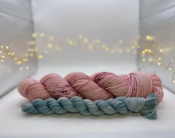 Floral Fancy, Hand Dyed Yarn, by Felicity Yarn Studio Sock Yarn With Matching Coordinating Mini Skein, Ready to Ship, Gift for Knitters