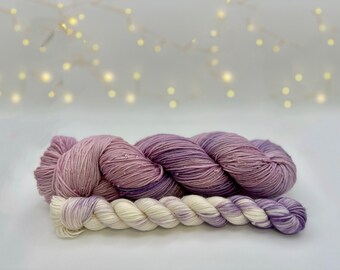 Lovefool OOAK Sock Set, Valentines Day Hand Dyed Yarn by Felicity Yarn Studio, Sock Yarn, tweed yarn, Gift for sock knitters, pink & purple
