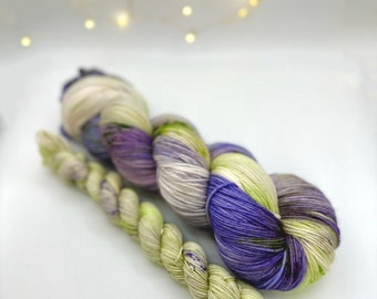 Lavender Fields MCN Sock Set, by Felicity Yarn Studio Ready to Ship, Hand Dyed Yarn, Gift for Knitter, Purple and Green Yarn for Socks