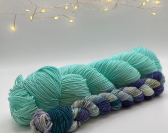 Hand Dyed Yarn Sock Set, Retro Aqua by Felicity Yarn Studio Sock Yarn With Matching Coordinating Mini Skein, Ready to Ship Yarn, Sock Set