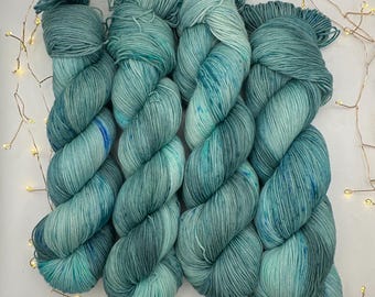 Crystal Teal, Sock Weight Hand Dyed Yarn, by Felicity Yarn Studio Ready to Ship, Gift for Knitter, Crochet, Teal Blue Green with Speckles
