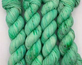 Electric Mint, DK Weight Ready to Ship Hand Dyed Yarn, by Felicity Yarn Studio, Soft Pastel Neon Green Yarn with Speckles