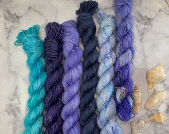 Mini Skein Set, OOAK Set 9, Sock Yarn, Hand Dyed Yarn, by Felicity Yarn Studio Yarn, for Scrappy Knitting Crochet, Advent Yarn, Mini Skeins
