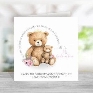 Tarjeta de 1er cumpleaños de madrina - Feliz primer cumpleaños como mi madrina - Tarjetas de cumpleaños personalizadas para la nueva madrina del bebé