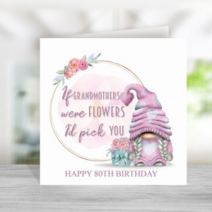 Carte d'anniversaire personnalisée grand-mère, couronne de fleurs Gonk, joyeux anniversaire, carte de nom et âge pour elle 40e 50e 60e 70e 80e 90e