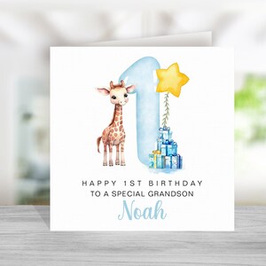 Jungen Giraffe Geburtstagskarte - Sohn Enkel Neffe Patensohn Kleiner Junge - Personalisiert - Alter 1-10